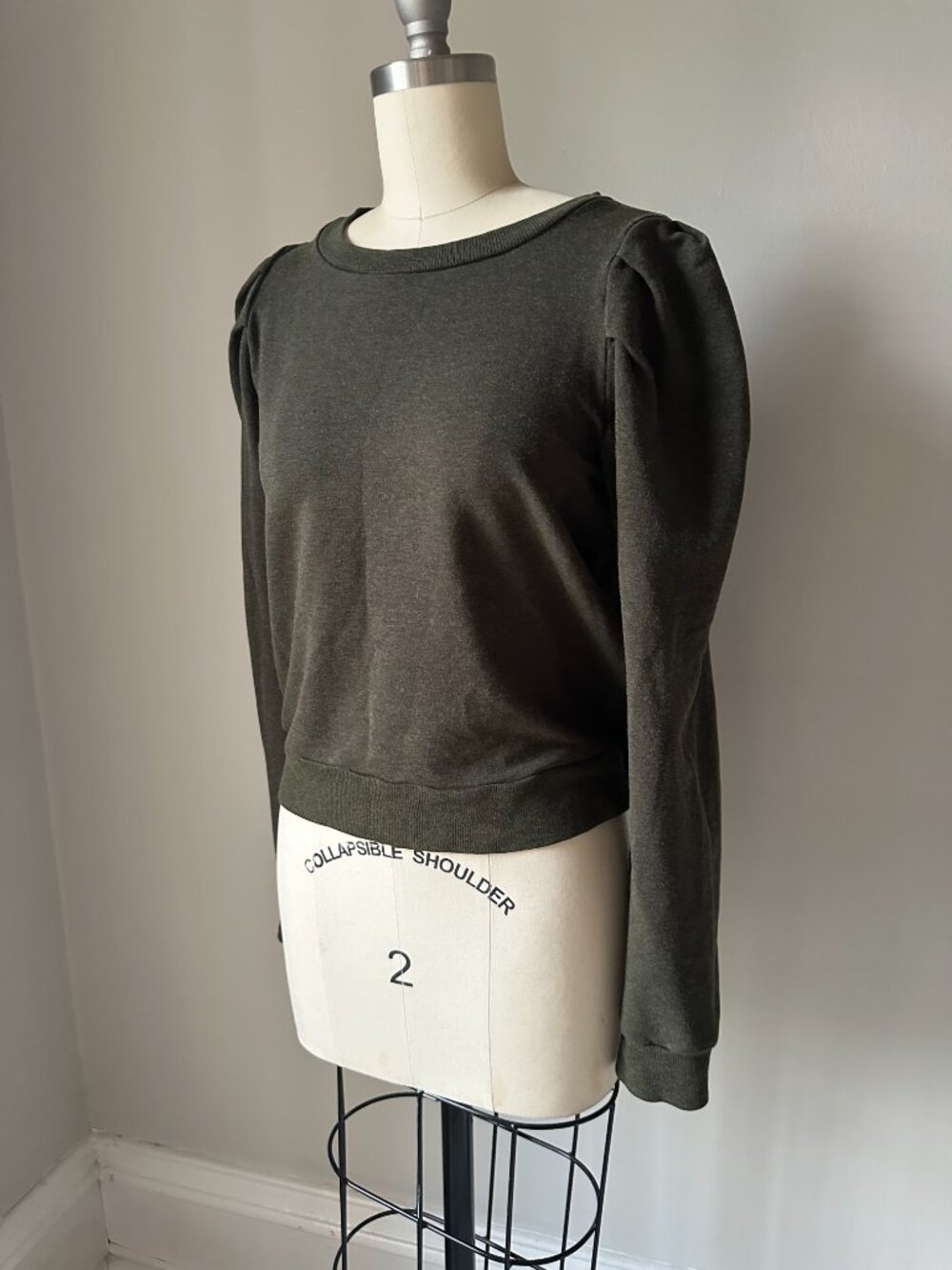 Olive Green Puff Sleeve Knit Sweater XS | Romantic Cottagecore Top